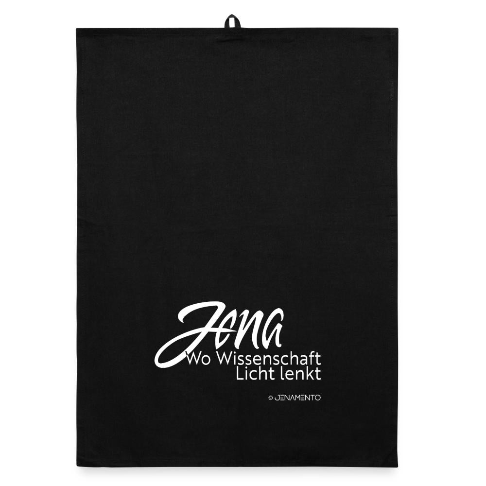 Schwarzes Geschirrtuch im Jena Lichtschrift Design