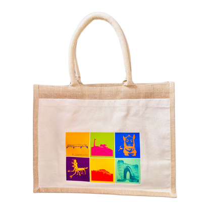 Baumwoll-Jute-Tasche mit farbigem Jena.Pop Motiv