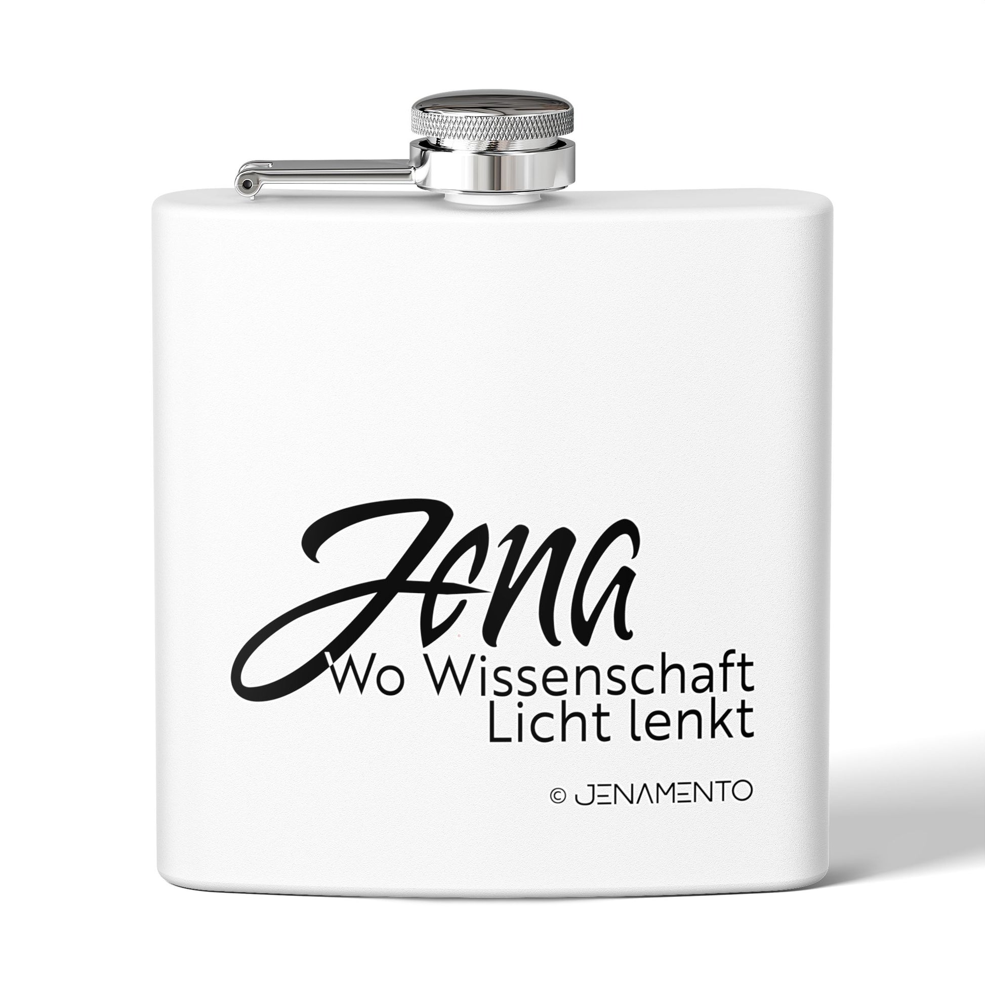 Flachmann mit Jena Lichtschrift Design in Weiß