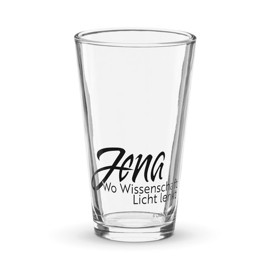 Trinkglas im Jena Lichtschrift Design mit schwarzem Schriftzug