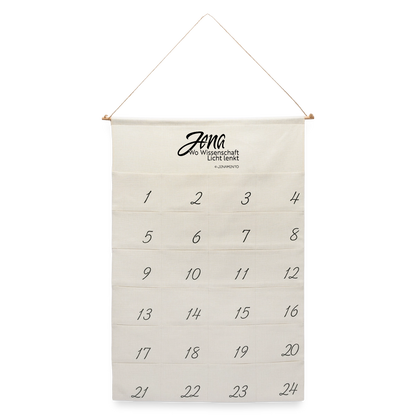 Jena Adventskalender im Jena.Lichtschrift-Design mit 24 nummerierten Taschen freigestellt auf transparentem Hintergrund